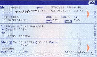 miejscwka Praga - Czeski Cieszyn z dopat do IC