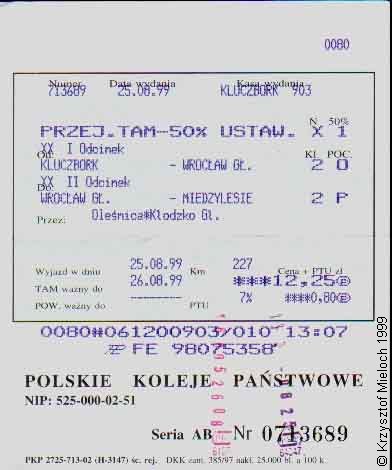 bilet Kluczbork -Miedzylesie