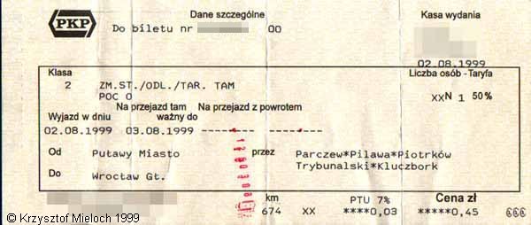 bilet Pulawy Miasto - Wroclaw Glowny